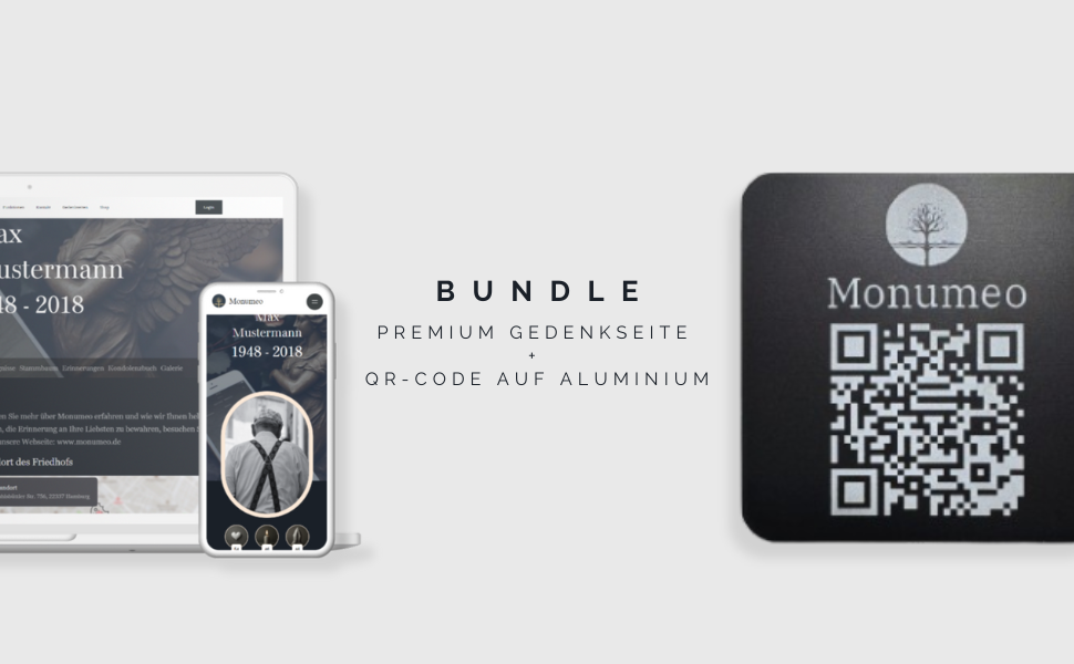 Premium Gedenkseite + QR-Code auf Aluminium