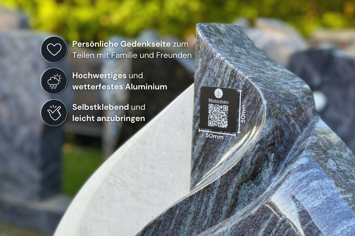 Premium Gedenkseite + QR-Code auf Aluminium