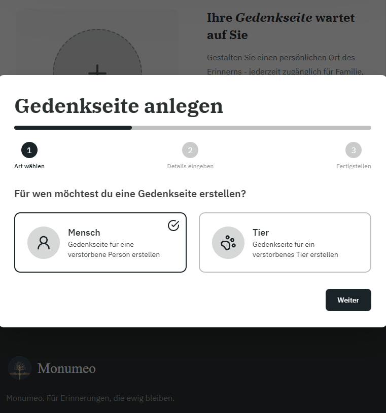 Gedenkseite erstellen